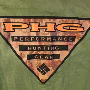 Columbia Short-Sleeve Tee in Sage Green with Peach Logo